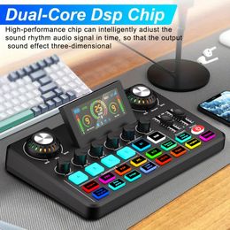 Live Sound Card OTG Dual-Core DSP 48V Phantom 2-Mic In Vocal Remover Reverb NR for Phone PC Streaming Podcast