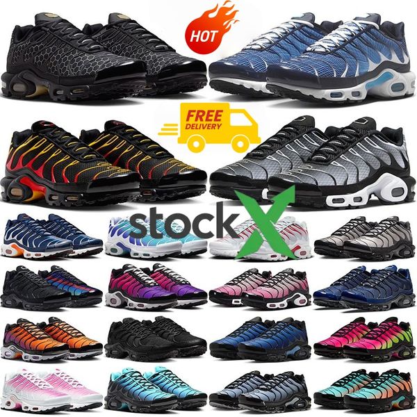 with box tn tns plus sneakers men women designer running shoes durable trainers outdoor sports shoe comfortable runner black Dark Obsidian Manchester