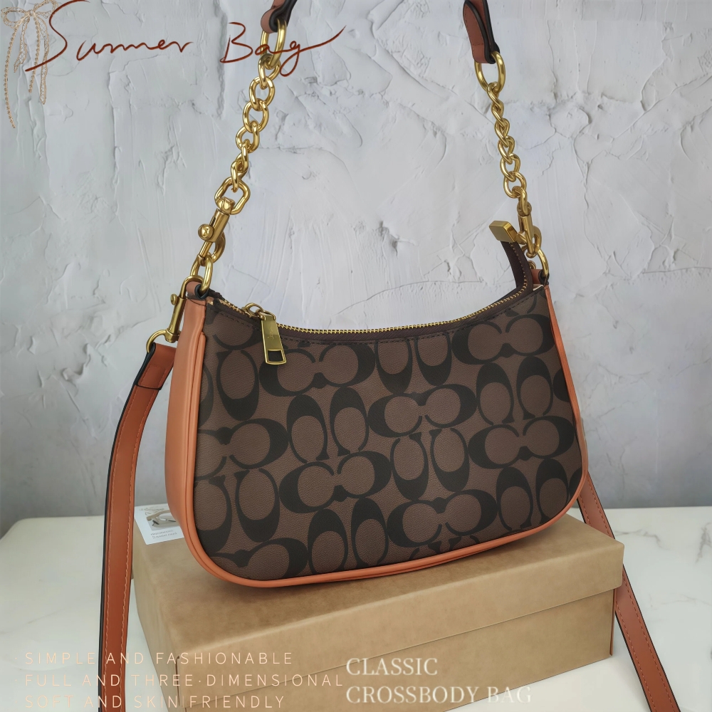 Classic Chain Underarm Bag Women Retro Solid Color PU Leather Flap Crossbody Purse Mini Portable Evening Handbag215M